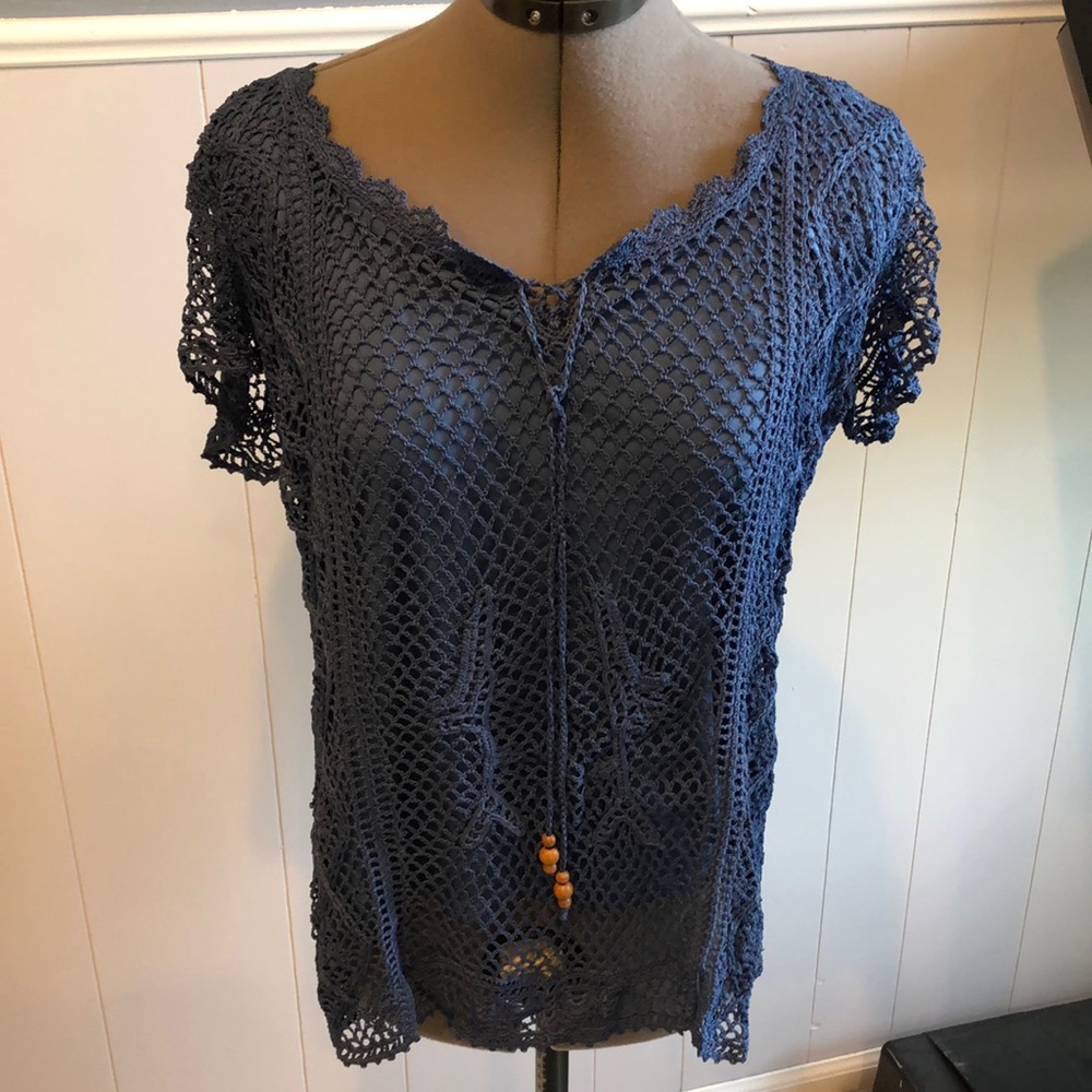 Soft Surroundings Crochet‎ Womens Top Overlay Lined Boho Tunic Blouse